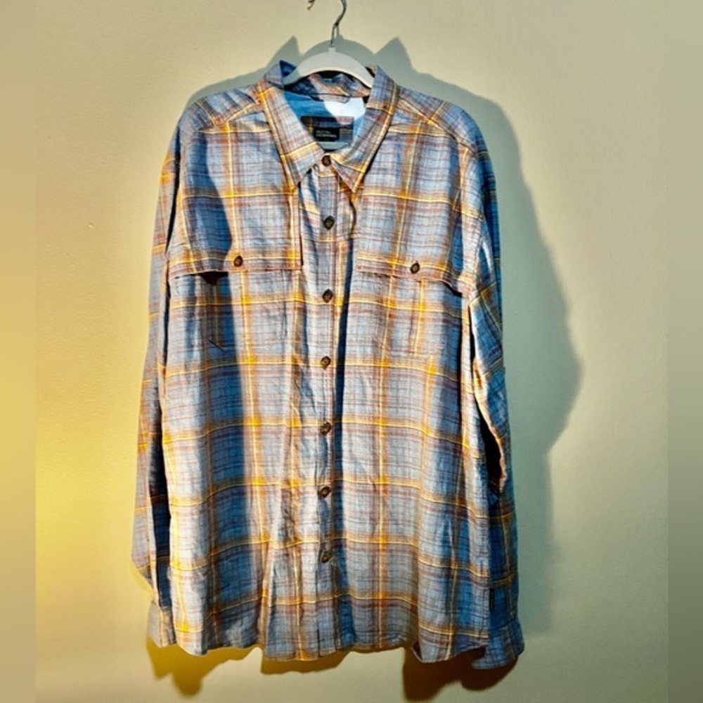 Royal Robbins Shirt Men's 2XL Cotton Brush Twill Plaid Long Sleeve Button Up
